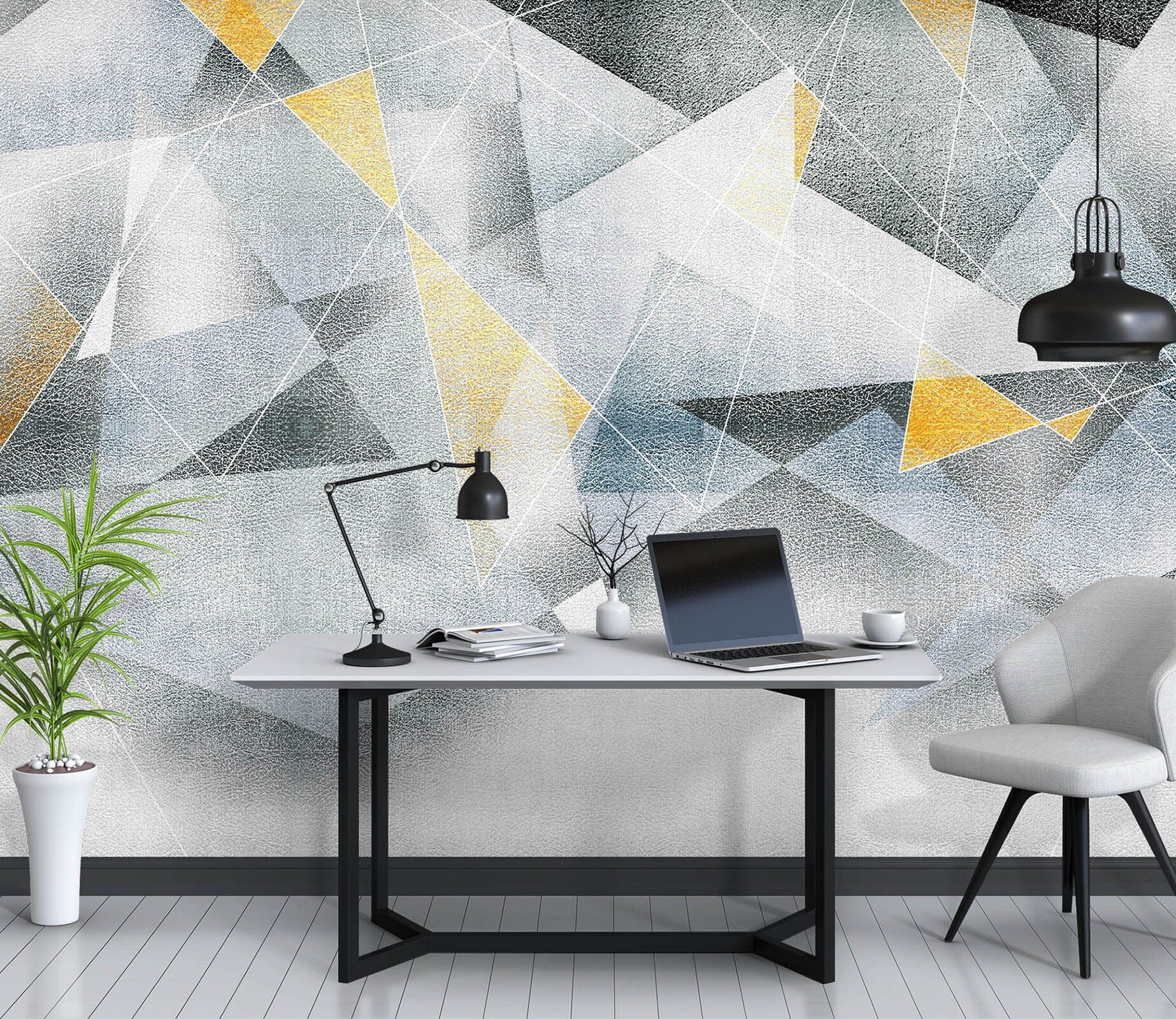 3D Yellow Triangle 1059 Wall Murals Wallpaper AJ Wallpaper 2 