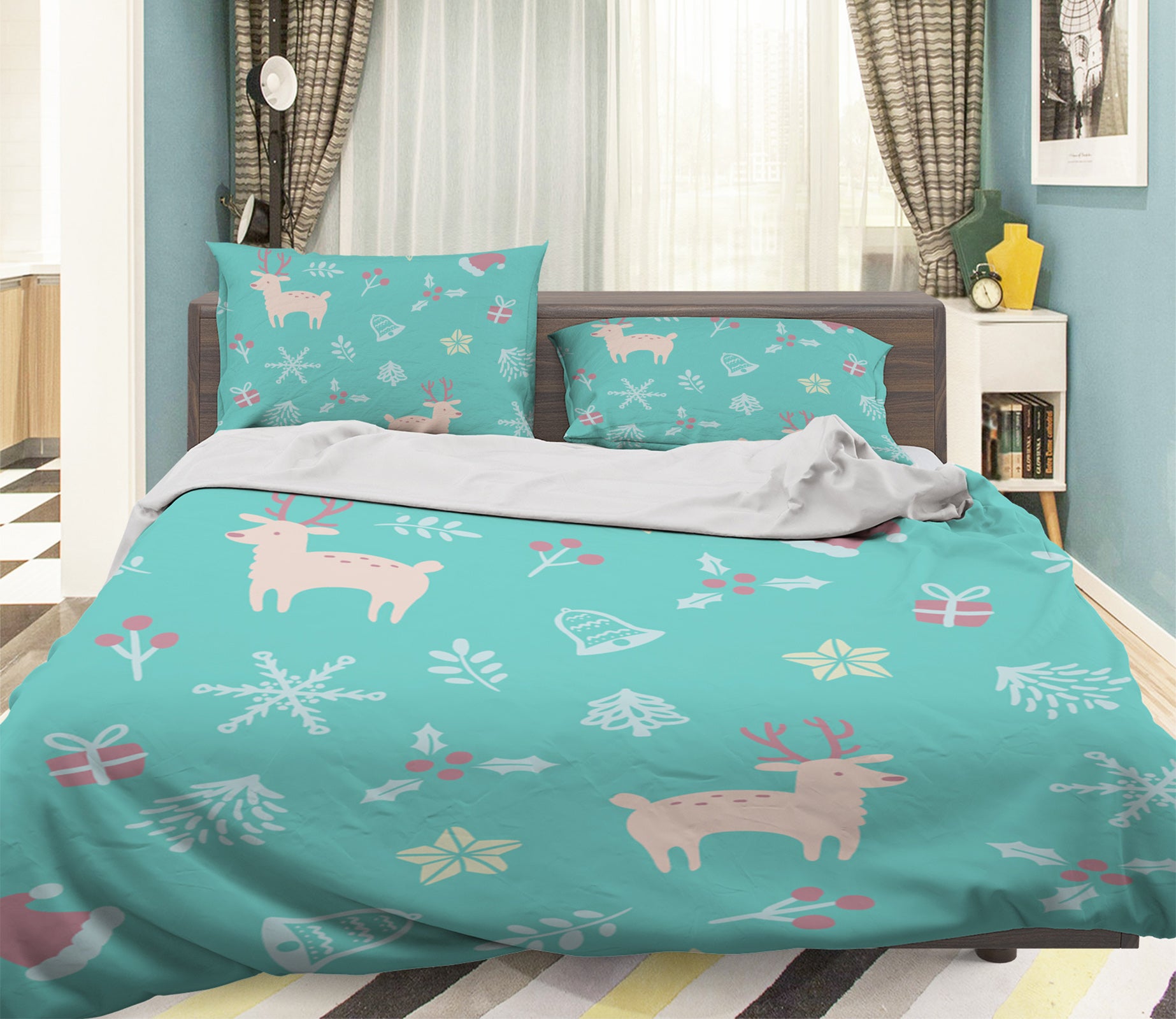 3D Snowflake Deer 45016 Christmas Quilt Duvet Cover Xmas Bed Pillowcases