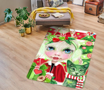 3D Green Cat Girl 8532 Sheena Pike Rug Non Slip Rug Mat