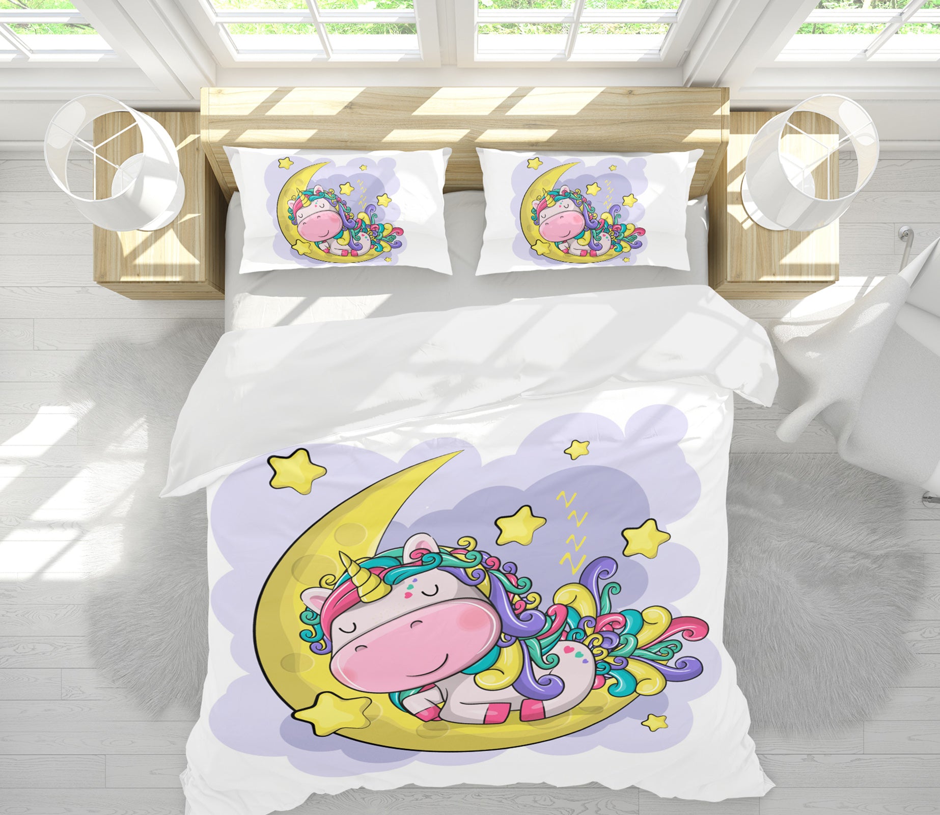 3D Cartoon Moon Unicorn 58200 Bed Pillowcases Quilt