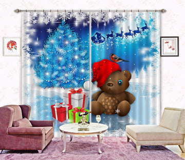 3D Snow Bear Gift 85 Curtains Drapes Curtains AJ Creativity Home 