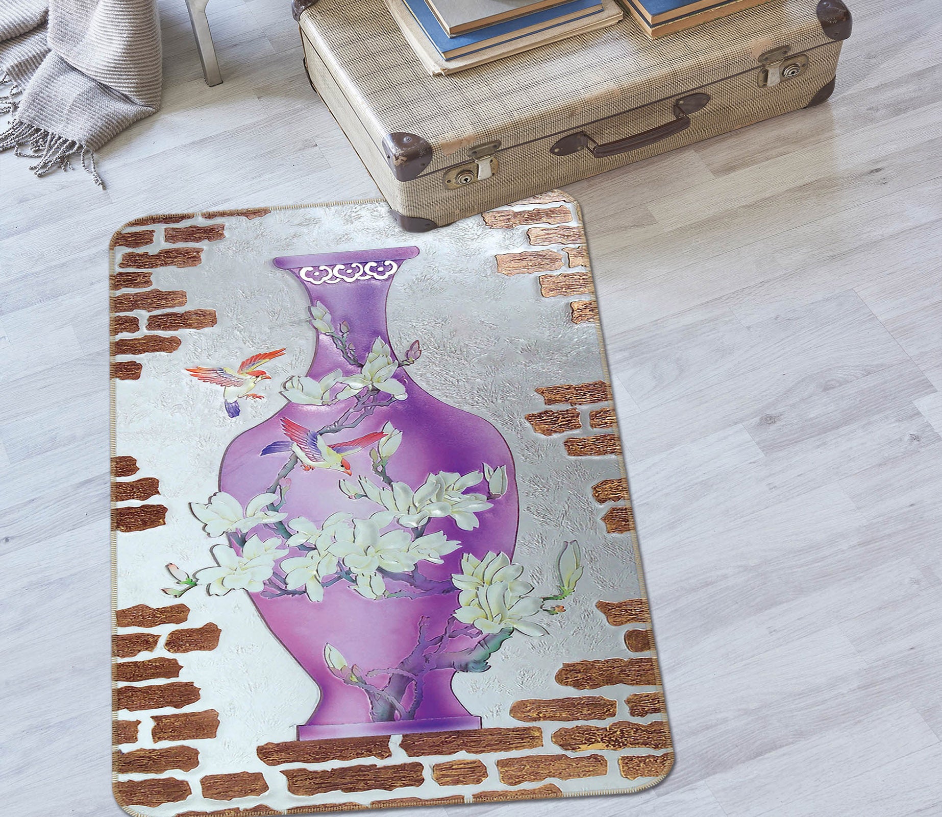 3D Vase Red Brick Wall 32210 Non Slip Rug Mat