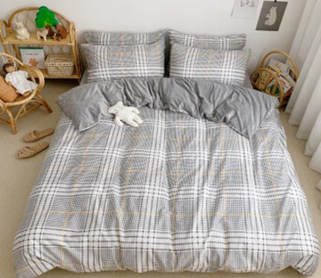 3D Light Gray Grid 18051 Bed Pillowcases Quilt