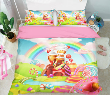 3D Rainbow Candy House 044 Bed Pillowcases Quilt