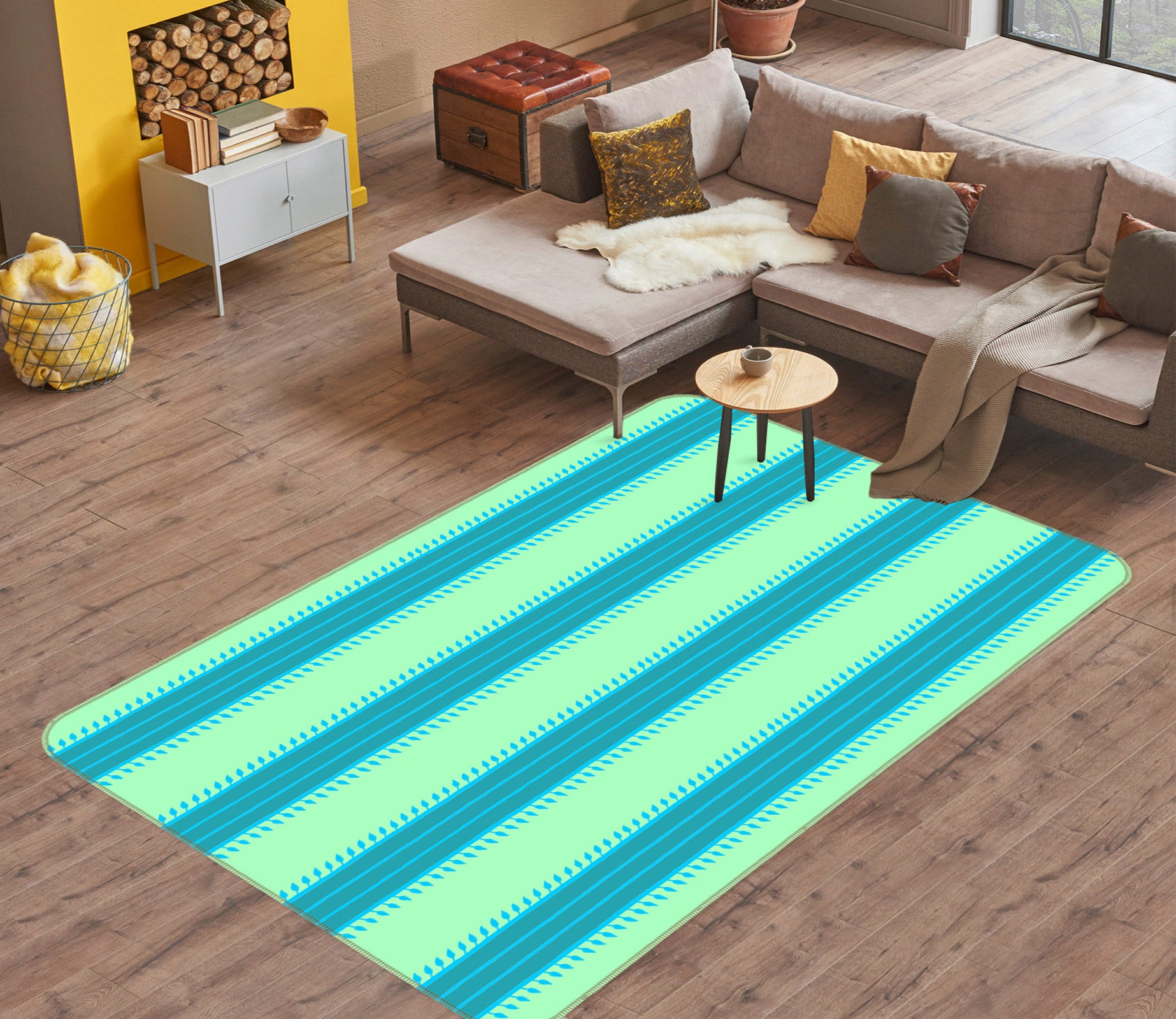 3D Green Stripes 76113 Non Slip Rug Mat
