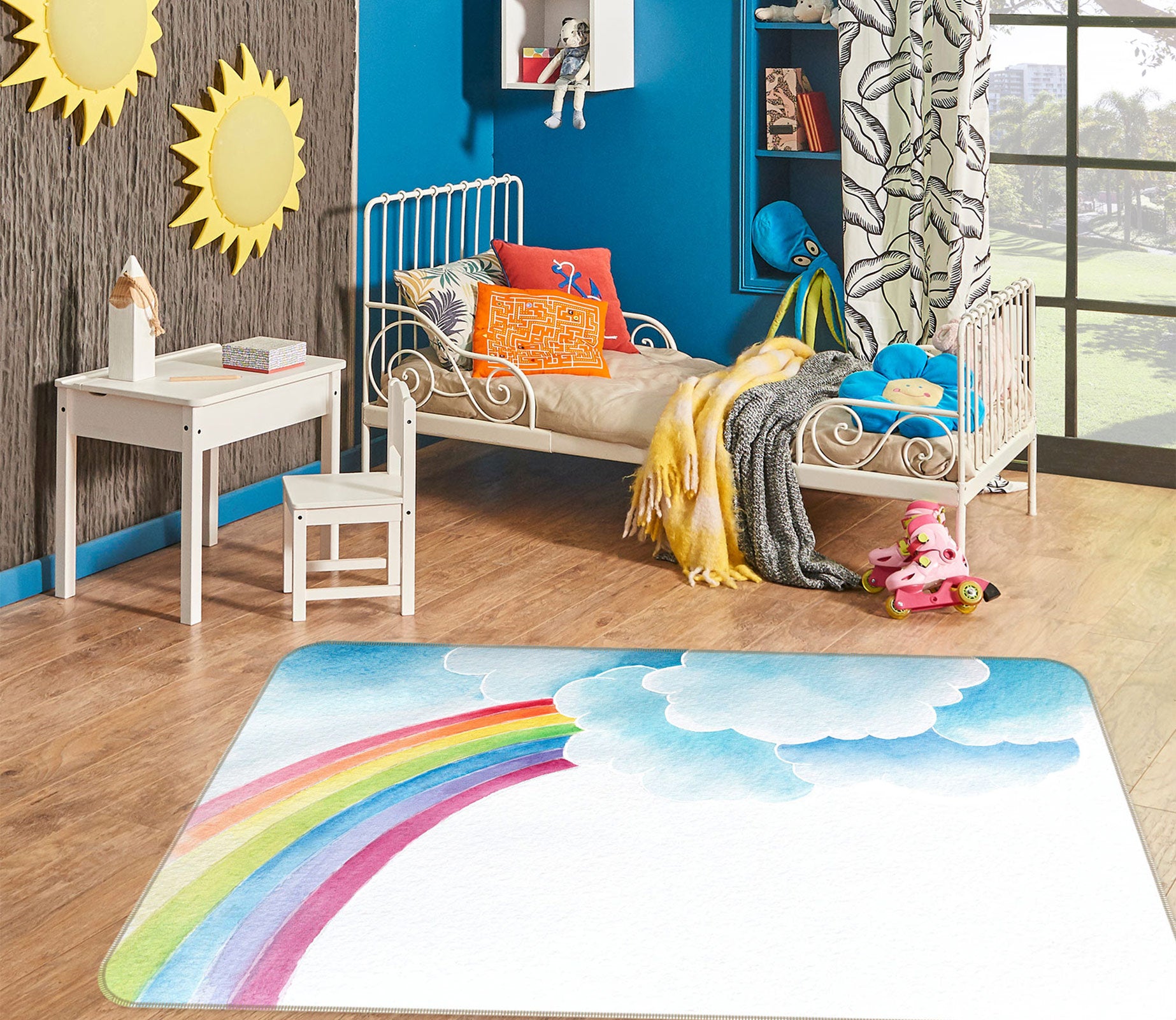 3D Rainbow Clouds 77150 Non Slip Rug Mat