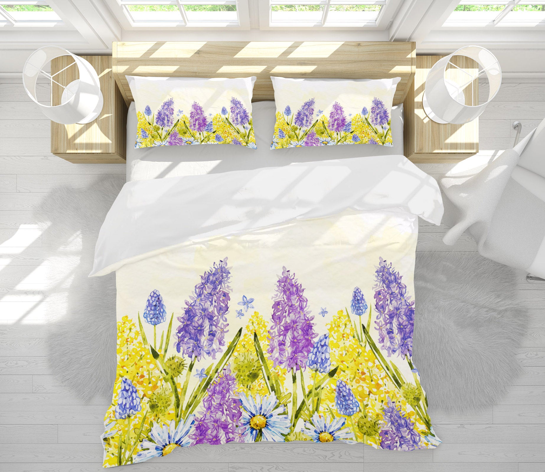 3D Yellow Purple Flowers 60187 Bed Pillowcases Quilt
