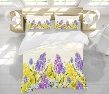 3D Yellow Purple Flowers 60187 Bed Pillowcases Quilt