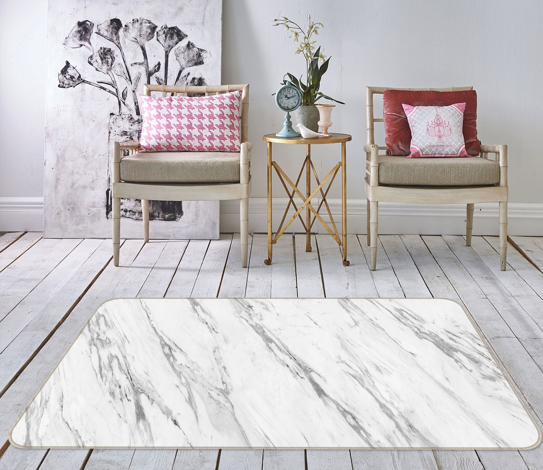 3D White Marble Pattern 27115 Non Slip Rug Mat