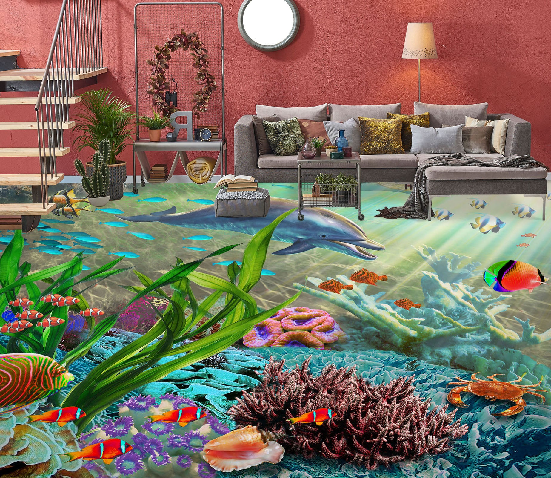 3D Seabed Seaweed Coral Fish 98166 Adrian Chesterman Floor Mural