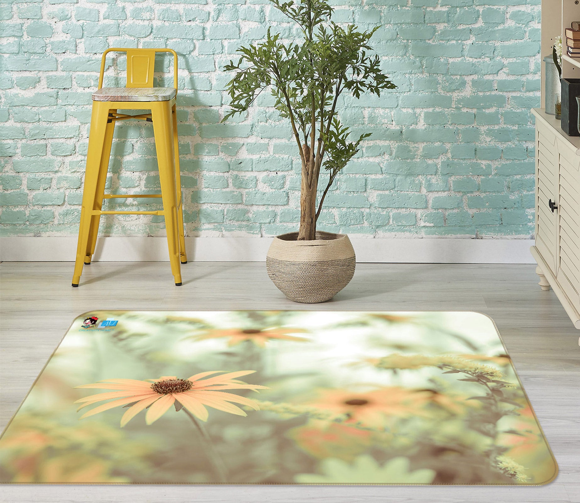 3D Orange Daisy 6814 Assaf Frank Rug Non Slip Rug Mat