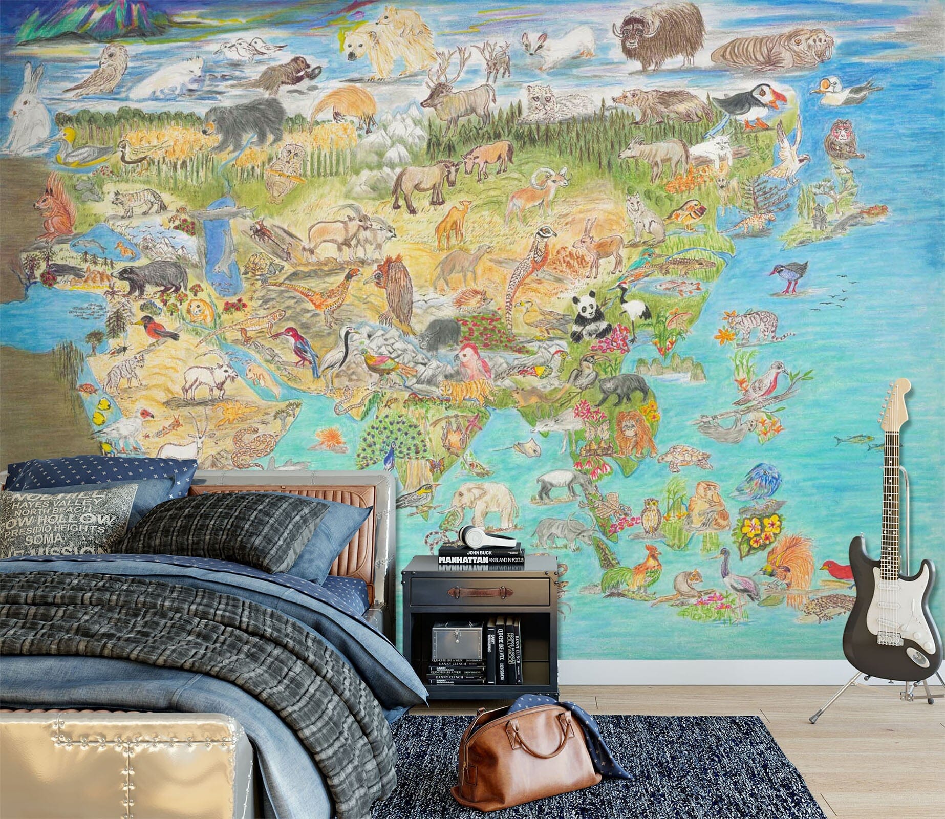 3D Animal Map 1399 Michael Sewell Wall Mural Wall Murals Wallpaper AJ Wallpaper 2 