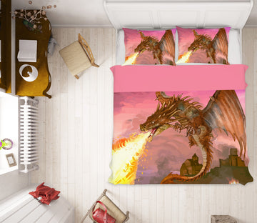 3D Flame Flying Dragon 63204 Bed Pillowcases Quilt