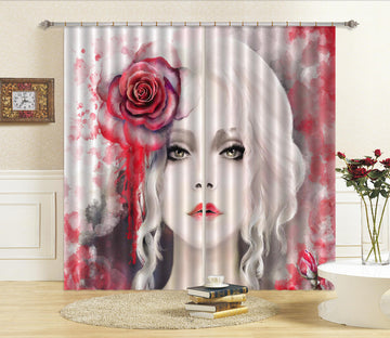 3D Red Rose Lady 041 Curtains Drapes