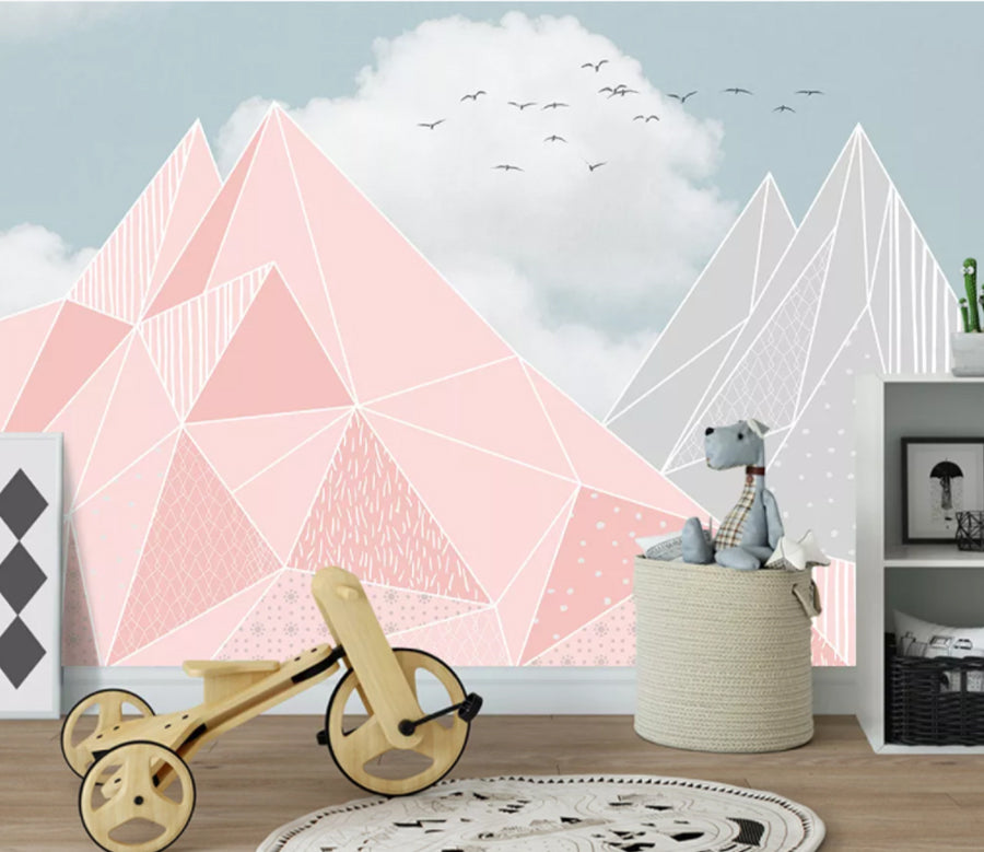 3D Pink Mountain WC2211 Wall Murals