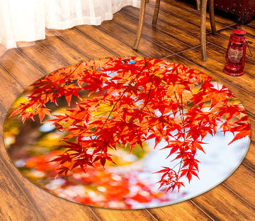 3D Red Maple Leaf 71262 Round Non Slip Rug Mat