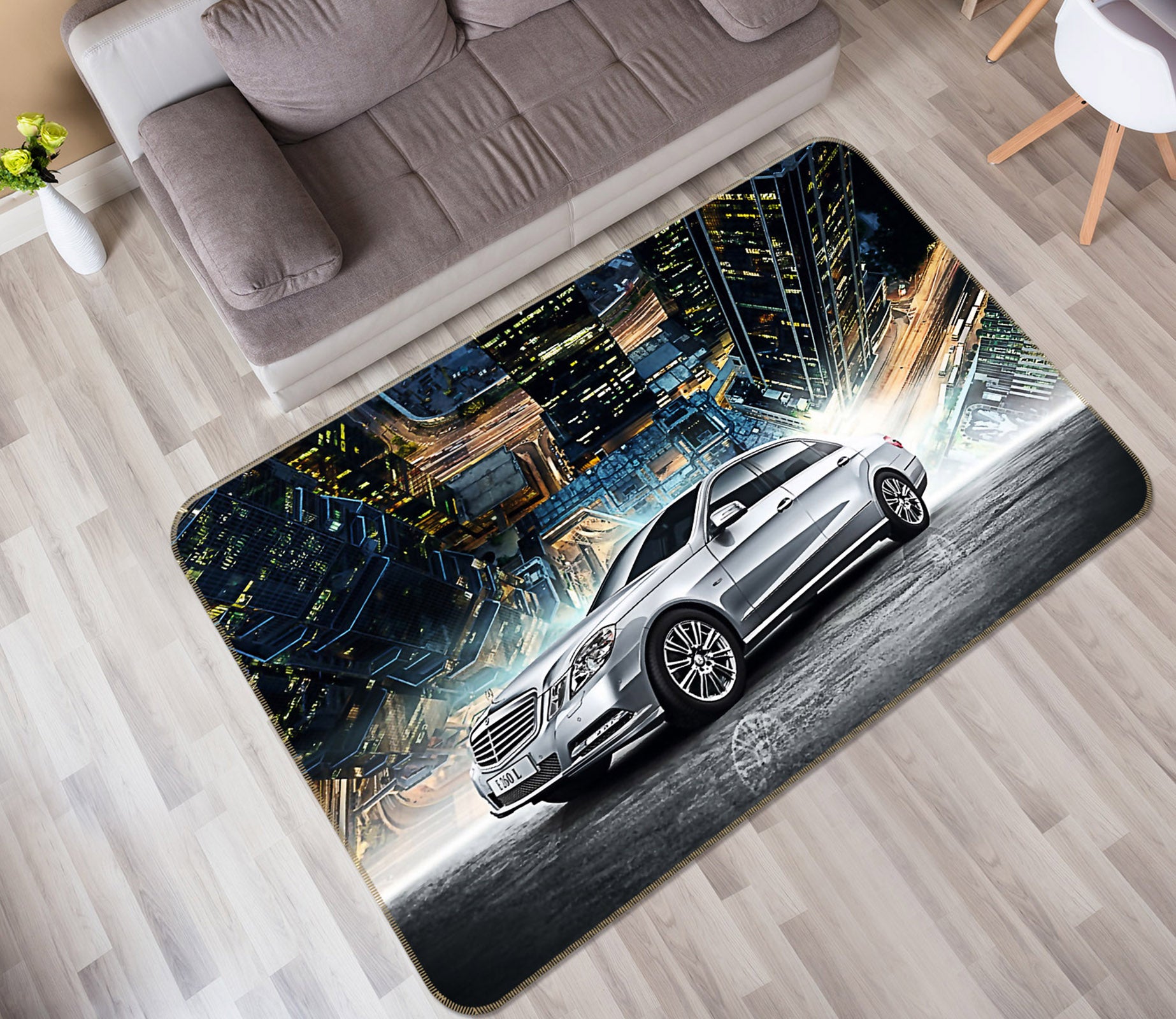 3D Silver Car 42018 Vehicle Non Slip Rug Mat