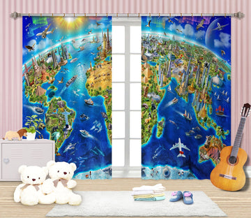 3D Cute Earth 061 Adrian Chesterman Curtain Curtains Drapes Curtains AJ Creativity Home 