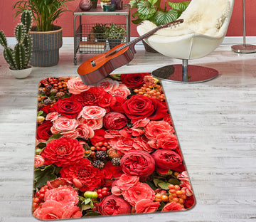 3D Red Flowers 26026 Non Slip Rug Mat