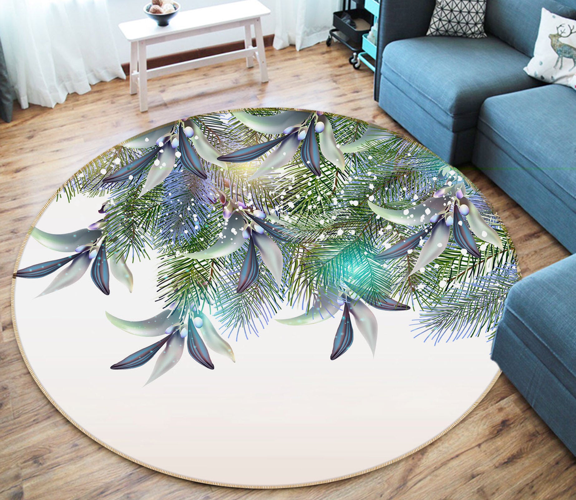 3D Leaves 29049 Round Non Slip Rug Mat