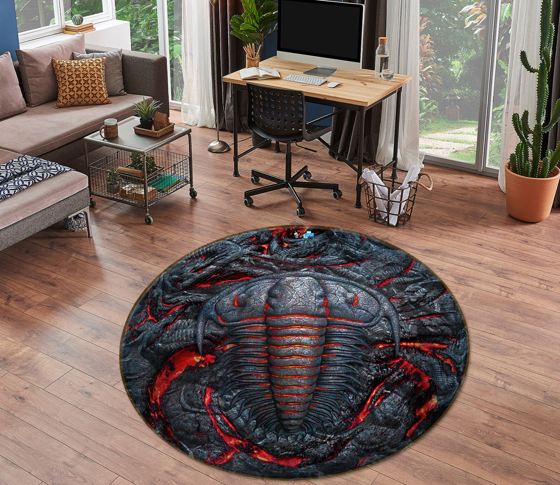3D Permian Heat 85140 Jerry LoFaro Rug Round Non Slip Rug Mat