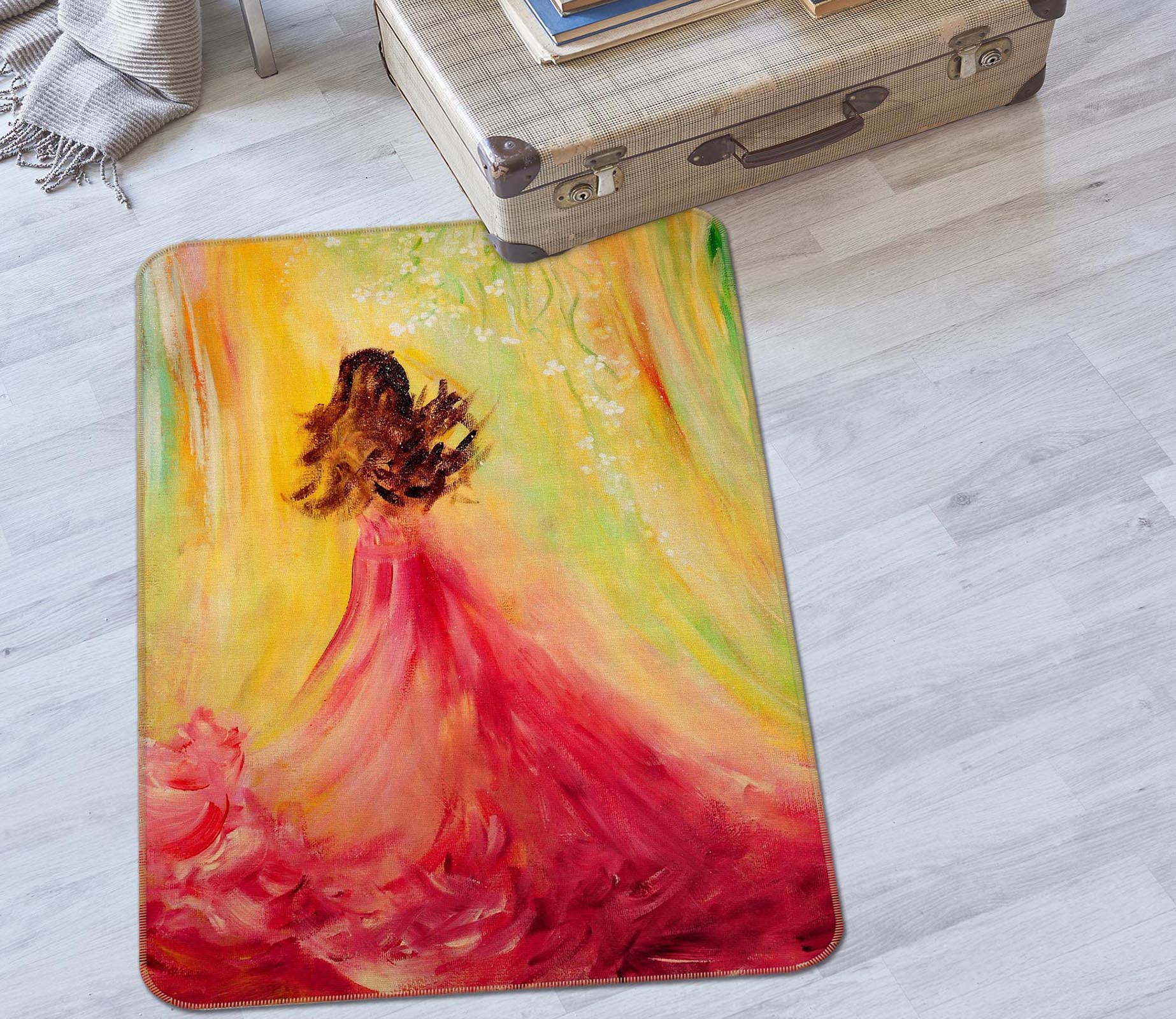 3D Red Skirt Girl 65056 Non Slip Rug Mat