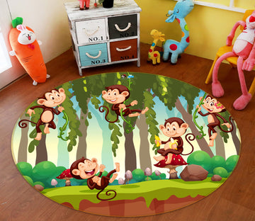 3D Forest Monkey 81236 Round Non Slip Rug Mat