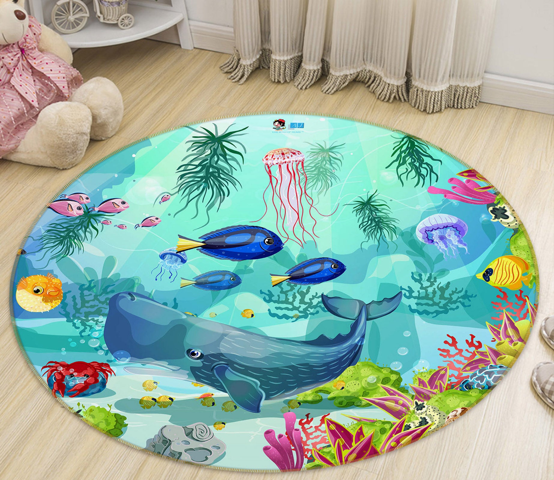 3D Sea Fish 75053 Round Non Slip Rug Mat