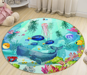 3D Sea Fish 75053 Round Non Slip Rug Mat
