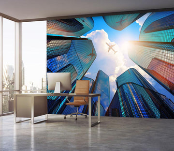 3D colorful city buildings with airplane 18 Wall Murals Wallpaper AJ Wallpaper 