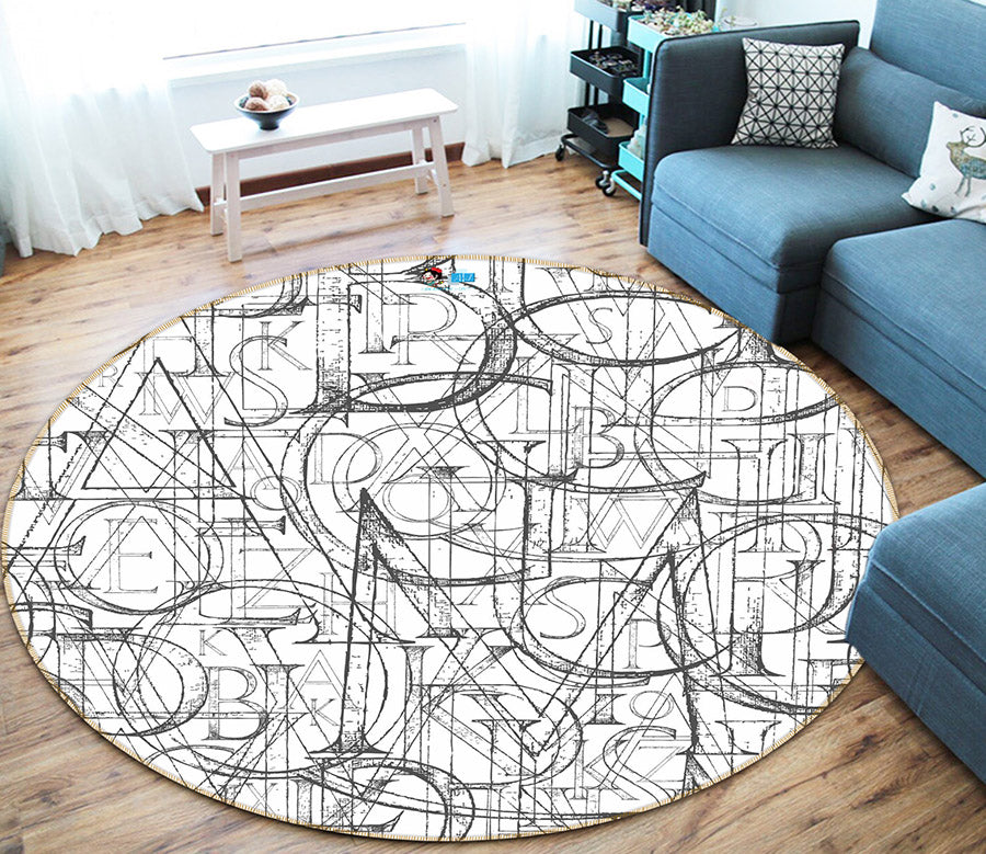 3D Letter Line 64130 Round Non Slip Rug Mat