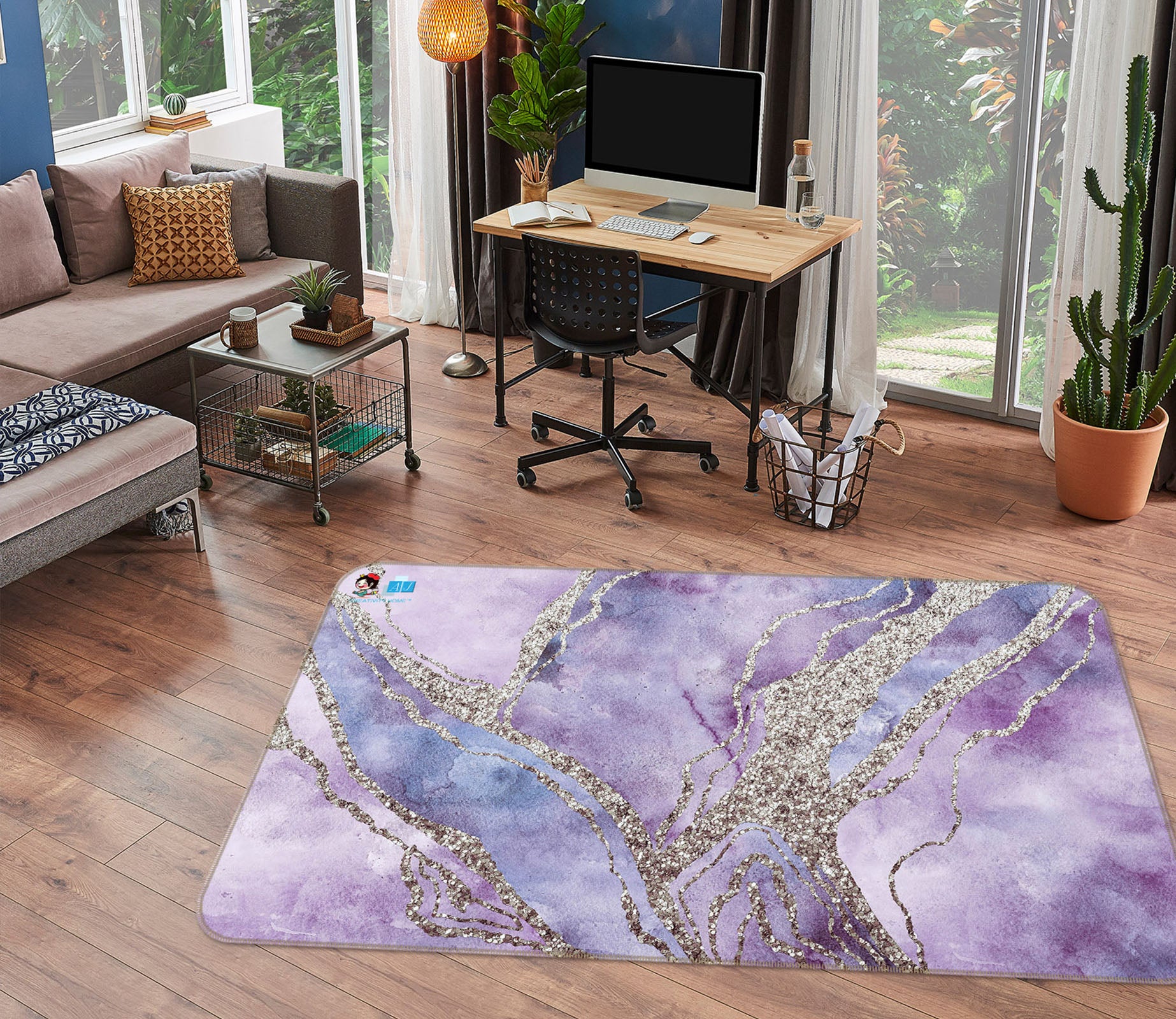 3D Light Purple Pattern 83028 Andrea haase Rug Non Slip Rug Mat