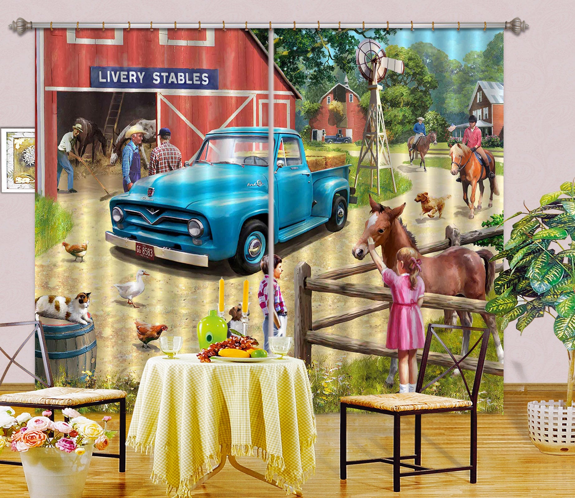 3D Blue Pickup 147 Kevin Walsh Curtain Curtains Drapes