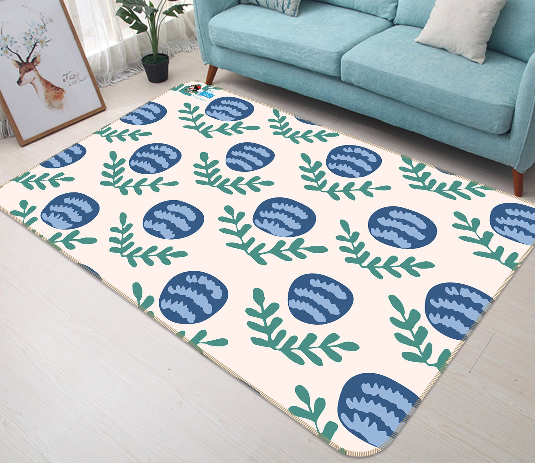 3D Blue Flowers 107111 Kashmira Jayaprakash Rug Non Slip Rug Mat