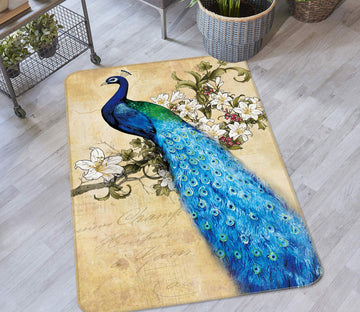 3D Blue Peacock 27027 Non Slip Rug Mat