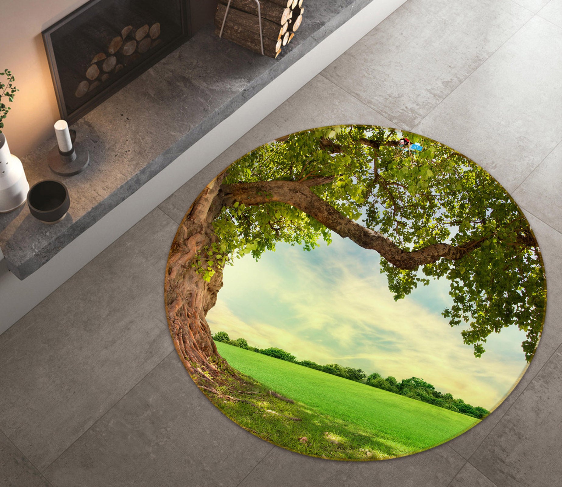 3D Trees 73021 Round Non Slip Rug Mat