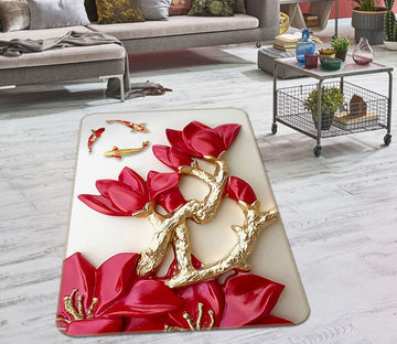 3D Red Flower Fish 32105 Non Slip Rug Mat