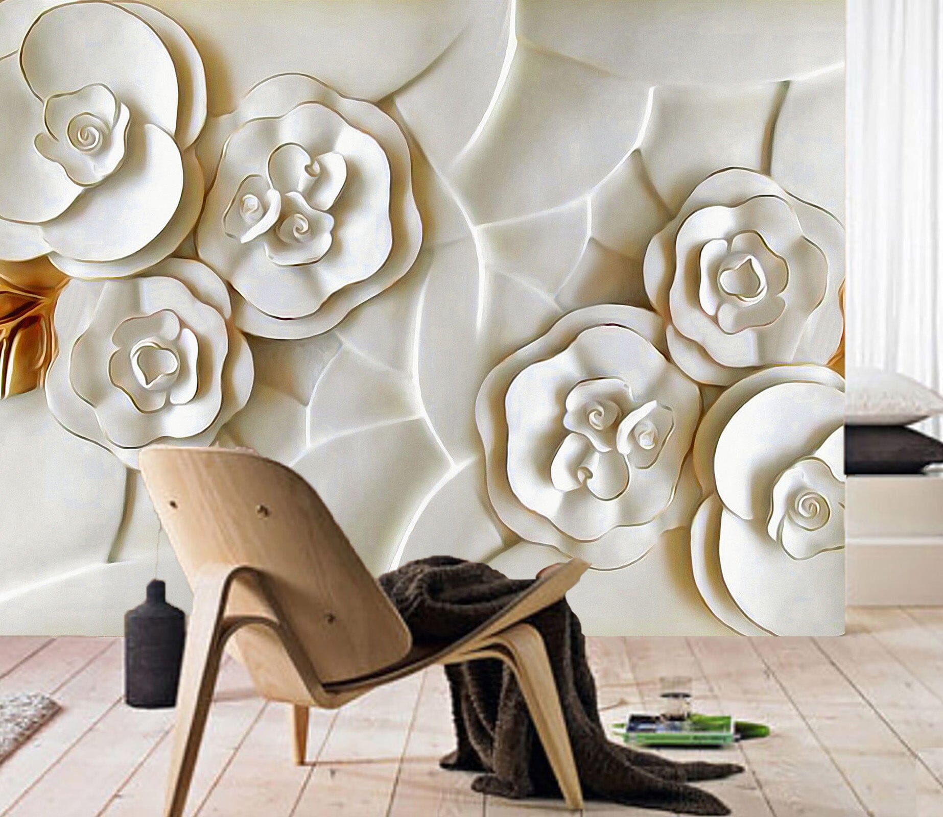 3D Embossed White Flower 017 Wall Murals Wallpaper AJ Wallpaper 2 