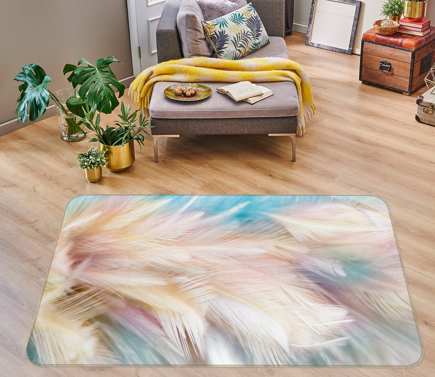 3D Feather Pattern 30021 Non Slip Rug Mat