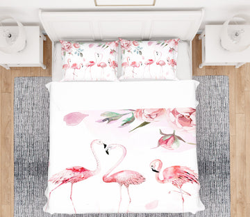 3D Flamingo Flowers 12107 Bed Pillowcases Quilt