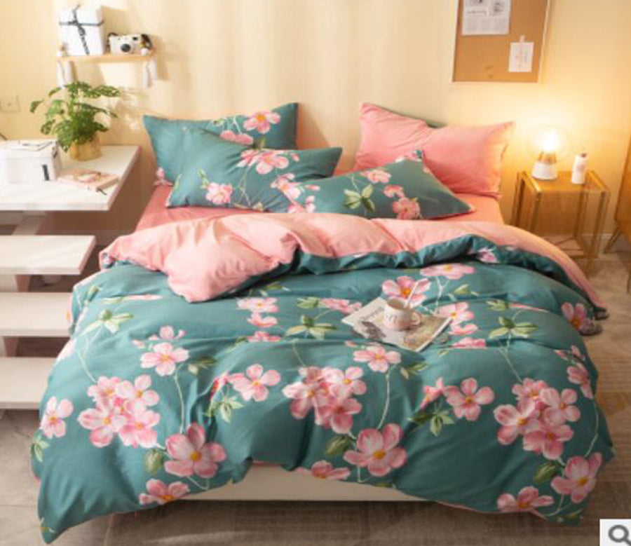 3D Pink Flowers 18074 Bed Pillowcases Quilt