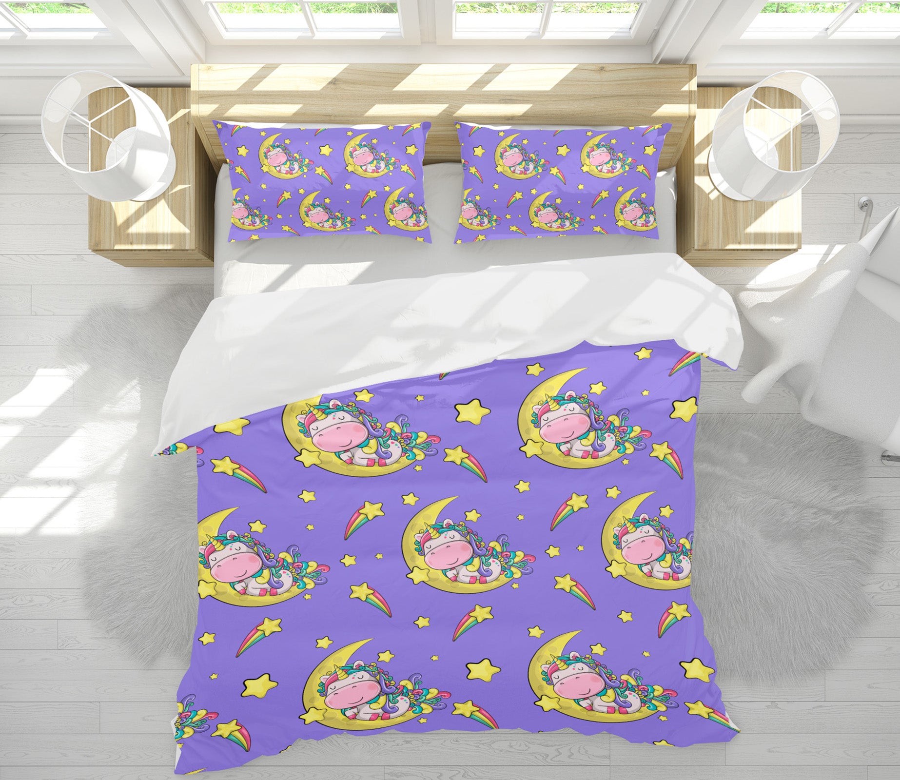 3D Moon Stars Unicorn 60257 Bed Pillowcases Quilt