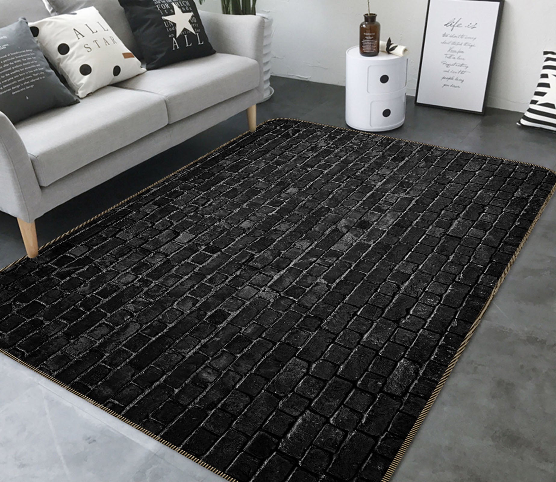 3D Black Brick Wall Pattern 31012 Non Slip Rug Mat