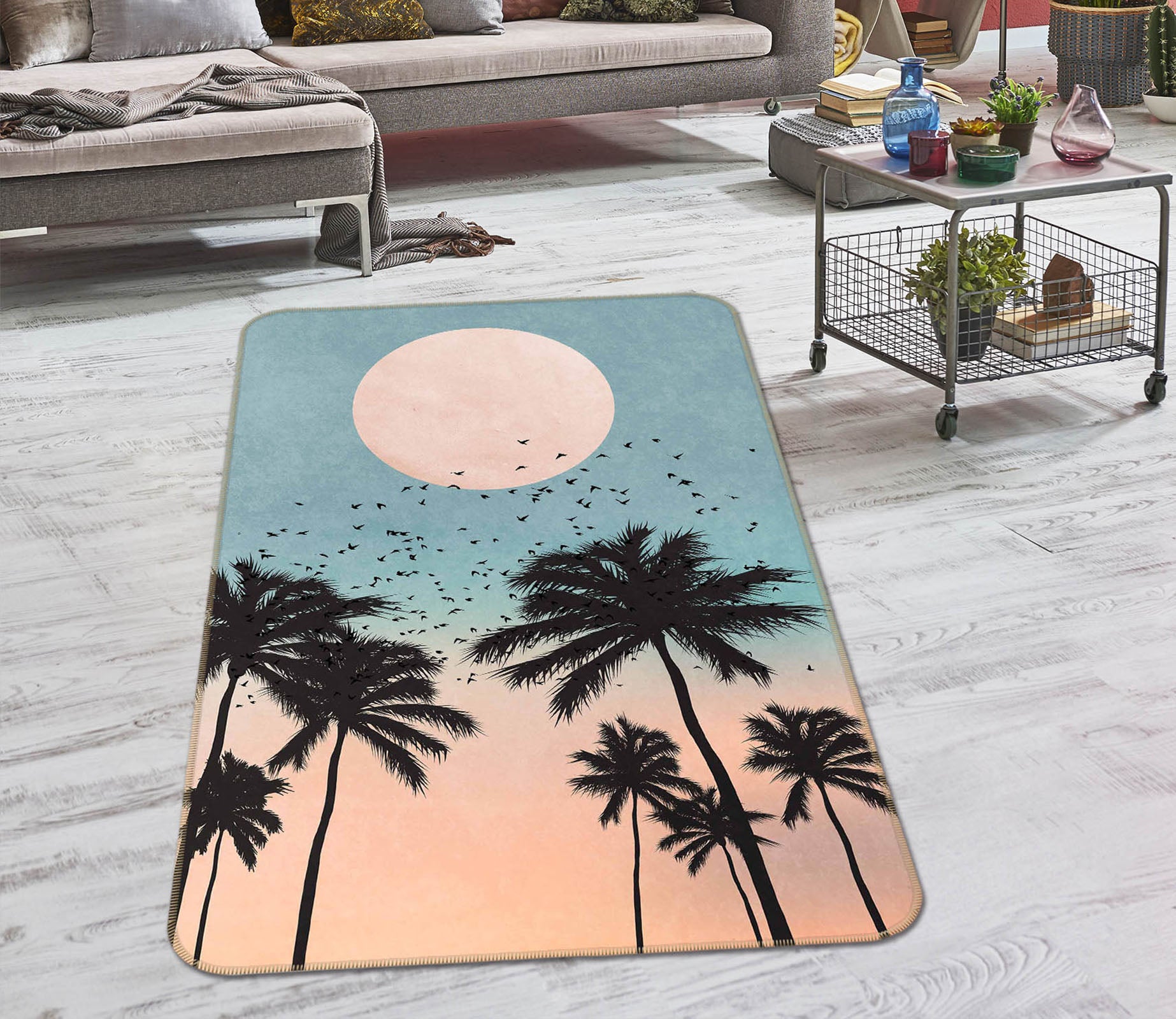 3D Sunrise Coconut Tree 84137 Boris Draschoff Rug Non Slip Rug Mat