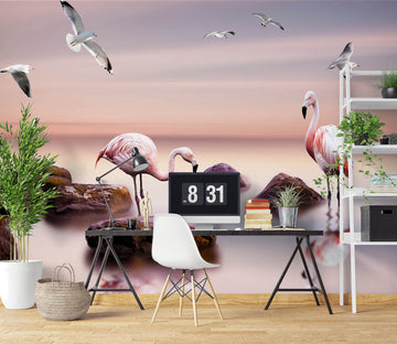 3D Flamingo Lake 1060 Wall Murals