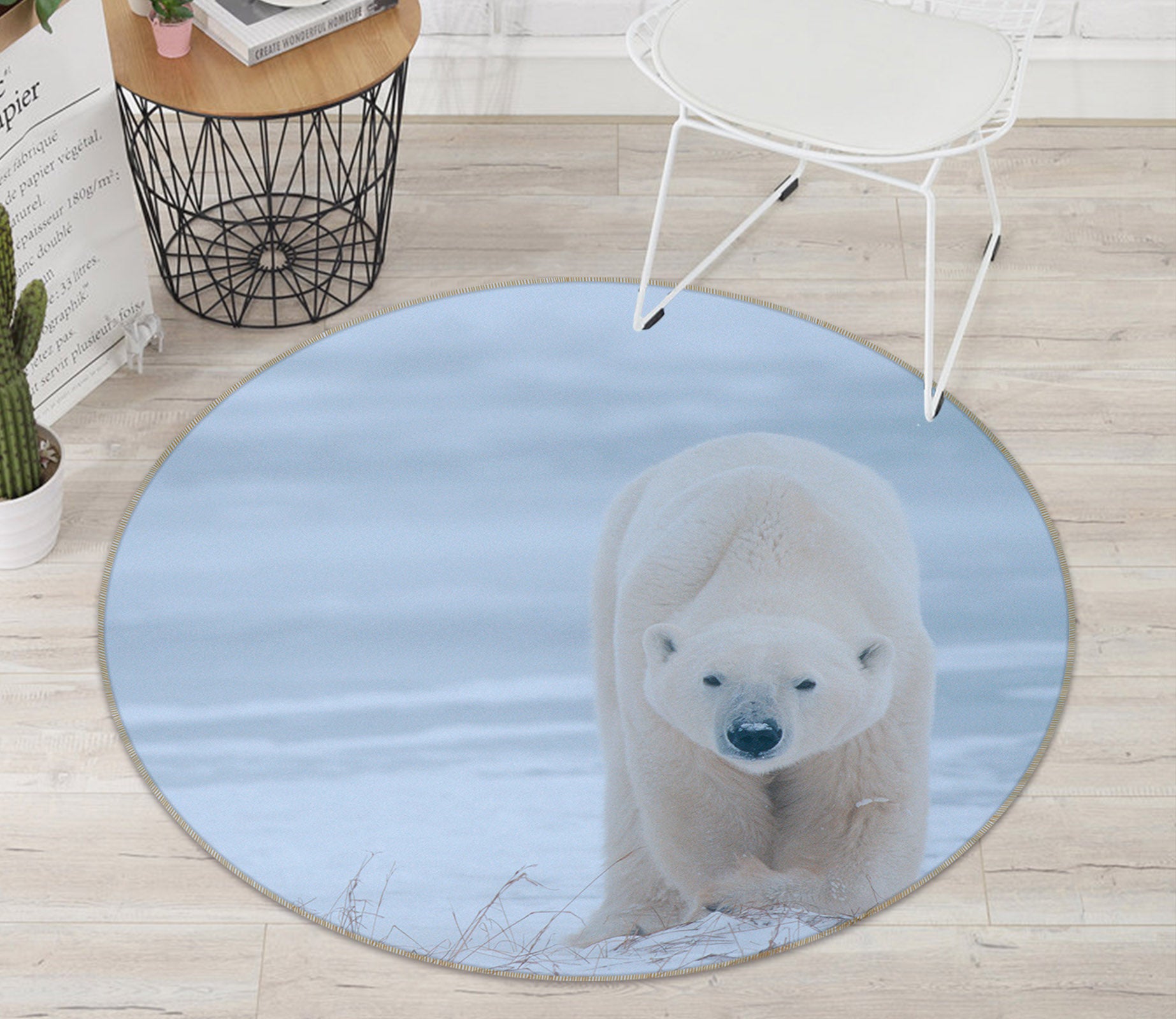 3D Polar Bear 37186 Animal Round Non Slip Rug Mat