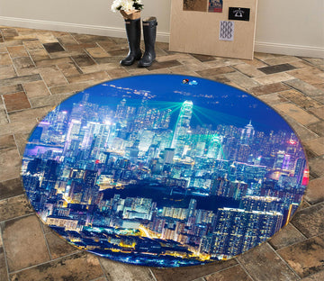 3D City Night View 80216 Round Non Slip Rug Mat