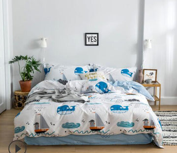 3D Cartoon Whale Boat 14084 Bed Pillowcases Quilt