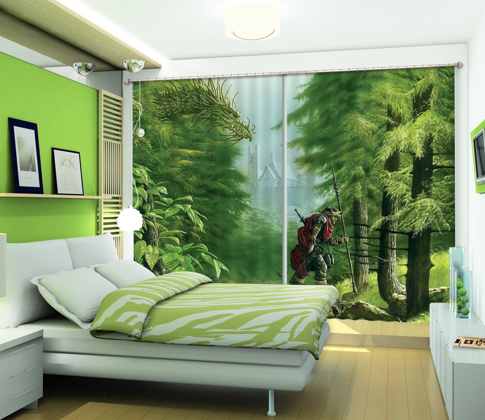 3D Forest Creek Bridge Soldier 7169 Ciruelo Curtain Curtains Drapes