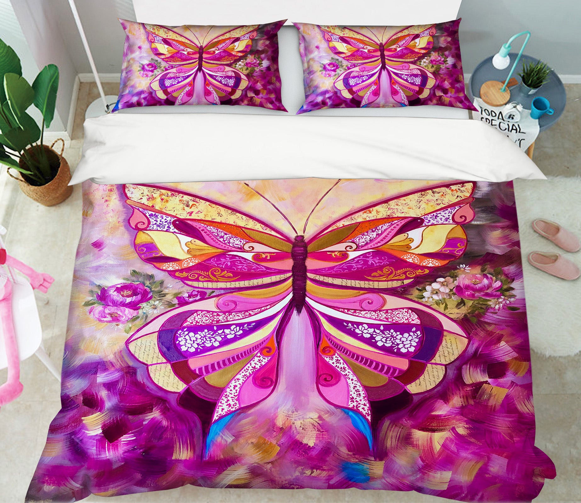 3D Pink Butterfly Petals 592 Skromova Marina Bedding Bed Pillowcases Quilt